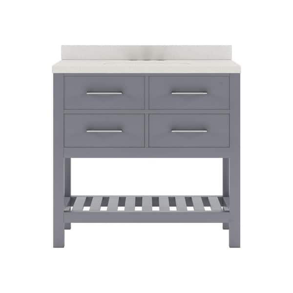 Virtu USA Caroline Estate 36 in. W x 22 in. D x 35 in. H Single Sink Bath Vanity in Gray with Quartz Top