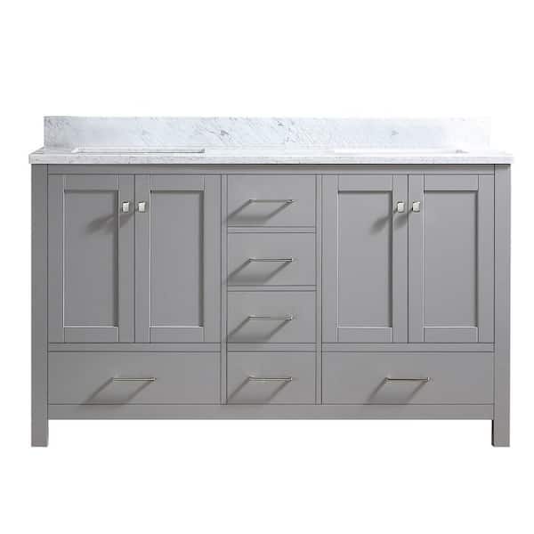 Maincraft 60 in. W x 21.84 in. D x 39.8 in. H Bath Vanity in Gray with White Carrara Marble Top and Basin