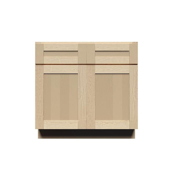 LIFEART CABINETRY Lancaster Shaker Assembled 33 in. x 34.5 in. x 24 in. Base Cabinet with 2-Doors and 2-Drawers in Natural Wood