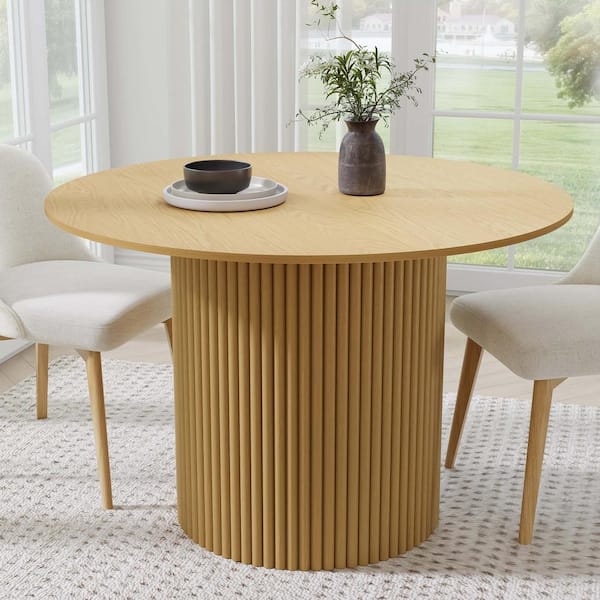 Lirago Cylindrical Natural Coloured Wood 60" Column Base Dining Table for 8