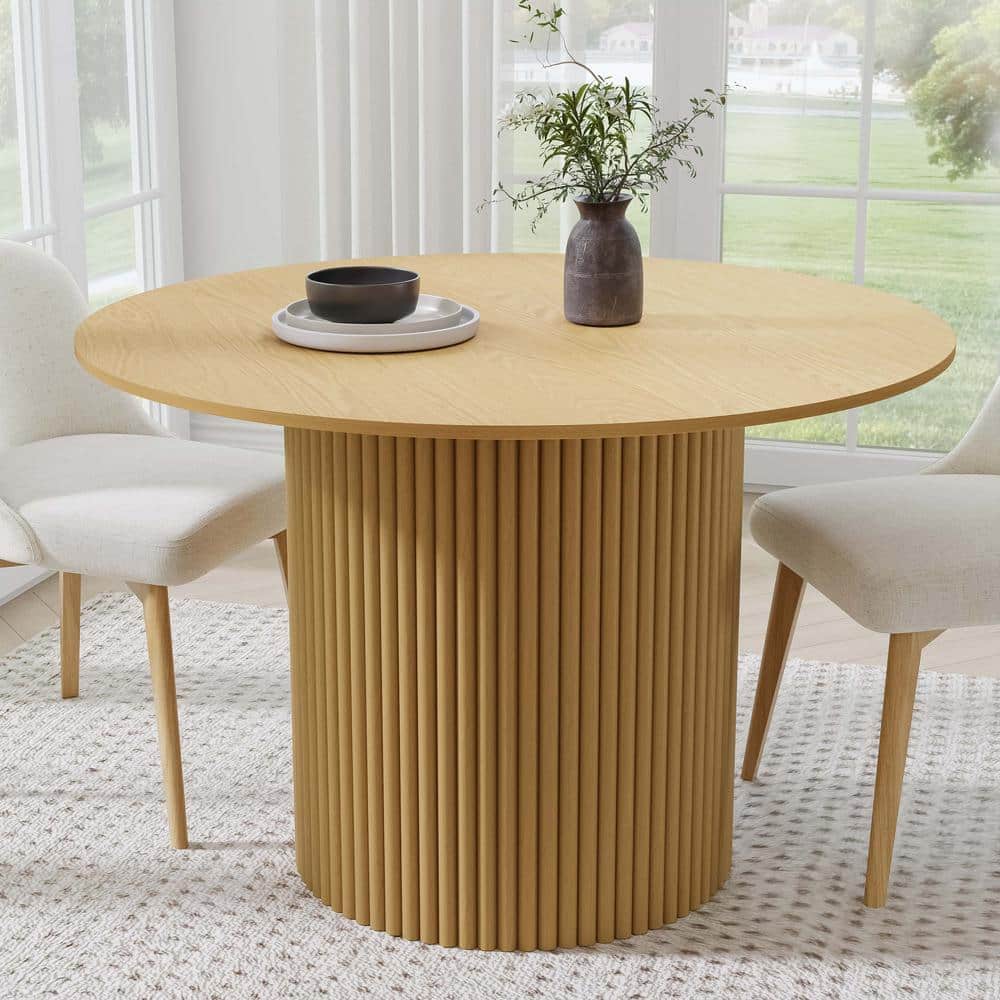Cylindrical Walnut Coloured Wood 52" Column Base Dining Table for 4