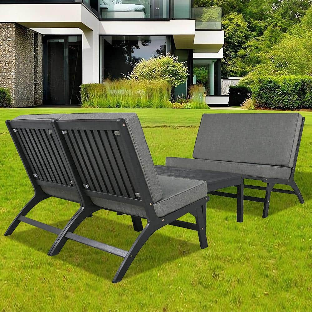 Cesicia 4-Piece Wood Patio Conversation Seating Set with Grey Cushions ...