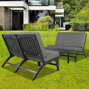 4-Piece Wood Patio Conversation Seating Set with Grey Cushions