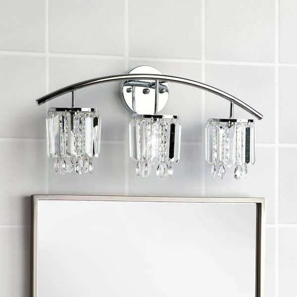 Indianapolis 23.5-In 3-Light Modern Chrome Wall Sconce with Crystal Shades/Dimmable Feature.
