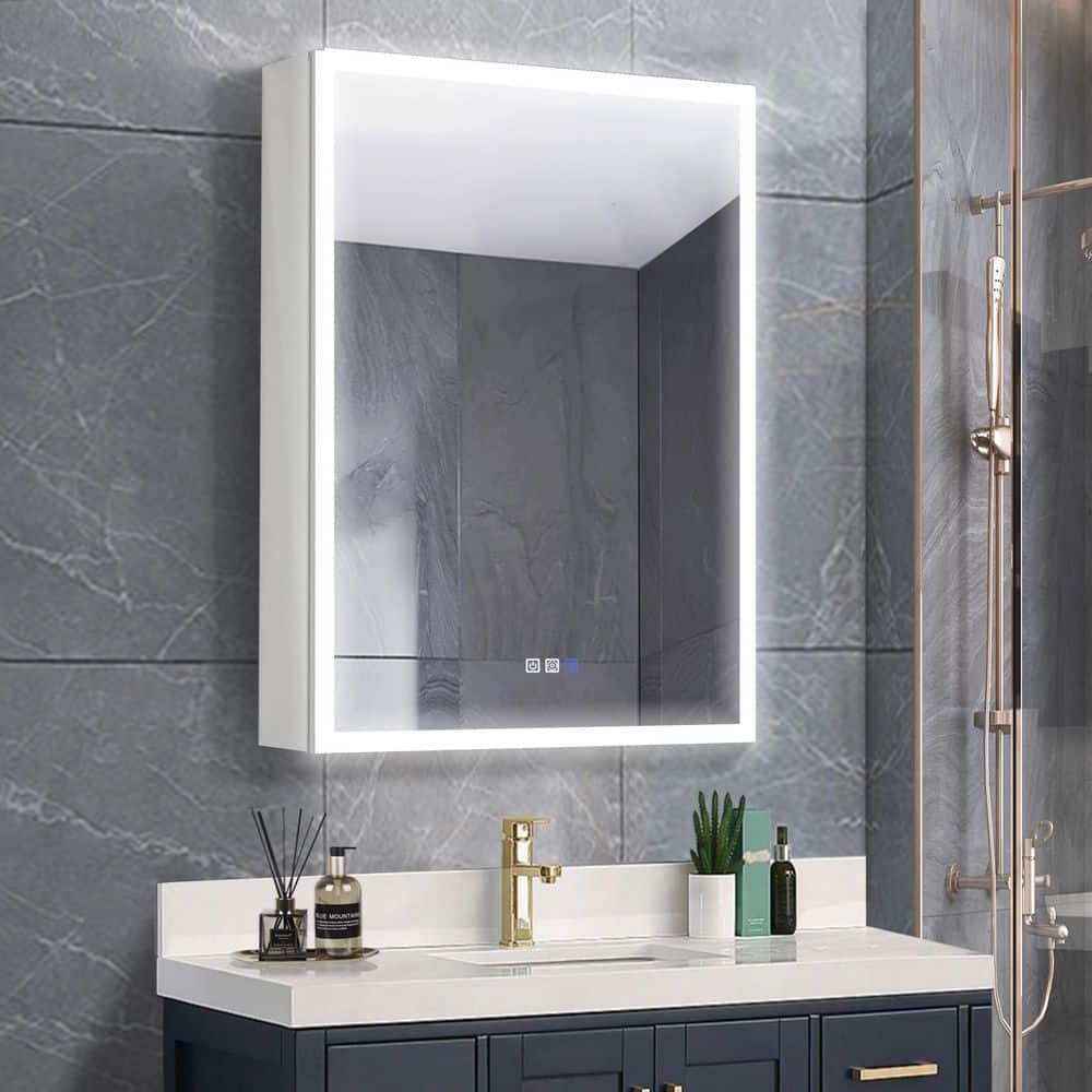 24 in. W x 30 in. H Rectangular Silver Aluminum Recessed/Surface Mount Lighted Medicine Cabinet with Mirror Open Left -  AZDHOME, AZD2430V6LCX