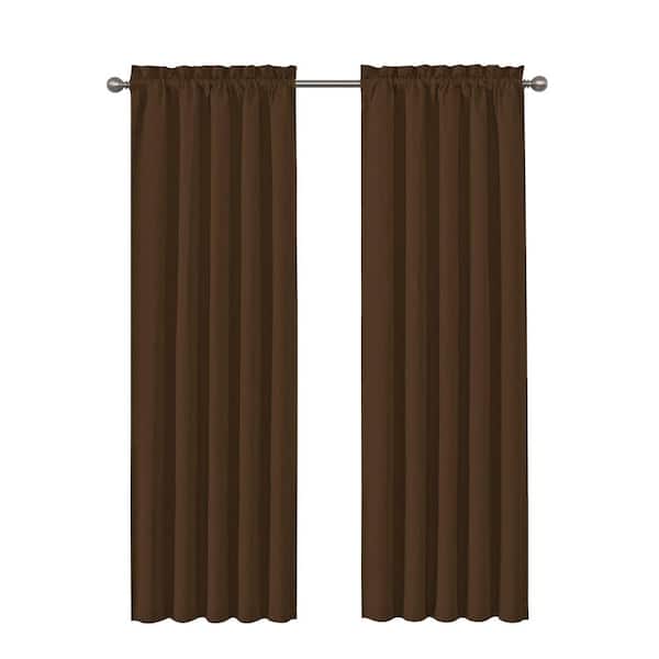 Eclipse Corinne Thermaback Espresso Textured Solid Polyester 42 in. W x 84 in. L Blackout Single Rod Pocket Curtain Panel