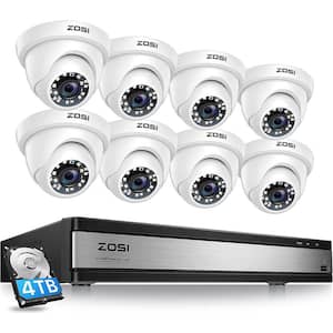 H.265+ 16-Channel 1080p 4TB DVR Security Camera System with 8 Wired Dome Cameras, Human Detection, Remote Access
