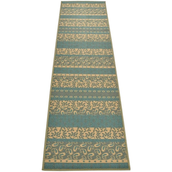 Unbranded Paisley De Lis Design Sage Green 2 ' Width x 7' Your Choice Length Slip Resistant Rubber Stair Runner Rug