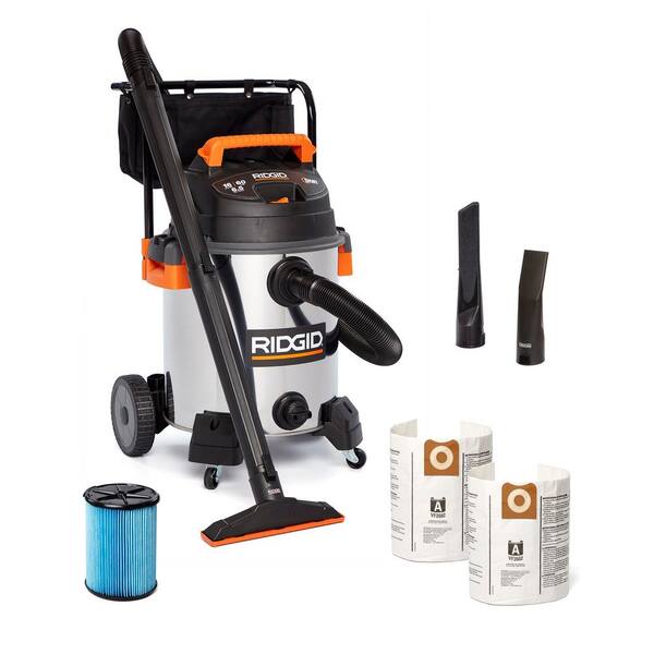 16 Gal. 6.5 Peak HP Stainless Steel Shop Vacuum WD1956 Wet Dry Vac with Fine Dust Filter, Dust Bags and Accessories