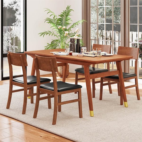 Costway Oak Faux Leather Dining Chairs Set of 2 with Rubber Wood