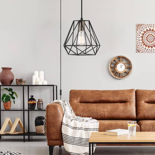 Dawson 1-Light Dark Bronze Plug-In or Hardwire Pendant Lighting with 15 ft. Cord