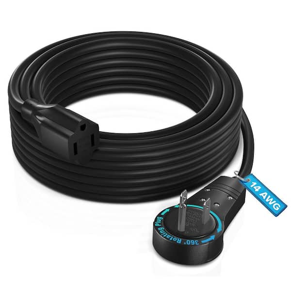 30 ft. 14/3 Medium/Heavy Duty Indoor Extension Cord with 360° Rotating Flat Plug, 15Amps, Black