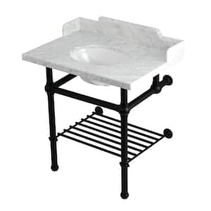 Pemberton 30 in. Marble Console Sink with Brass Legs in Marble White Matte Black