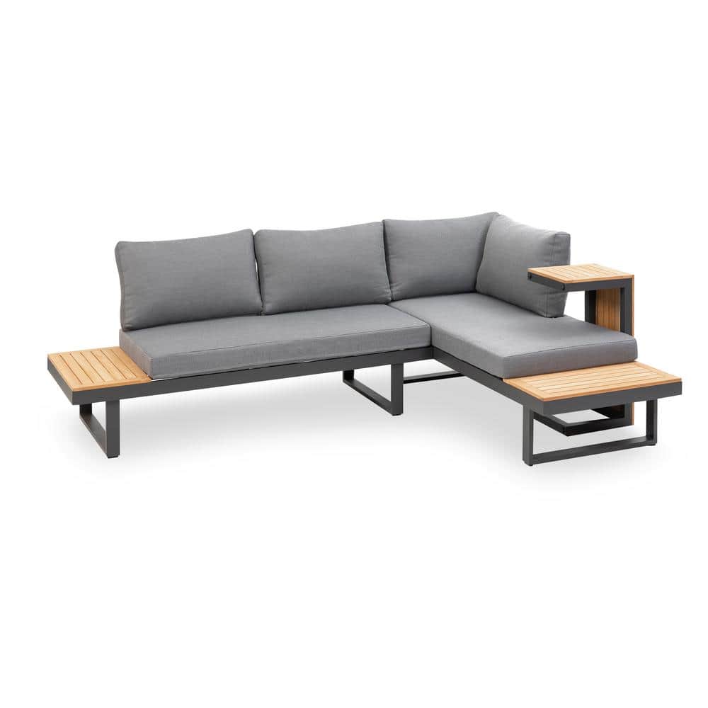 Samara Gray Aluminum and Teak 2-Piece Outdoor Sectional Set
