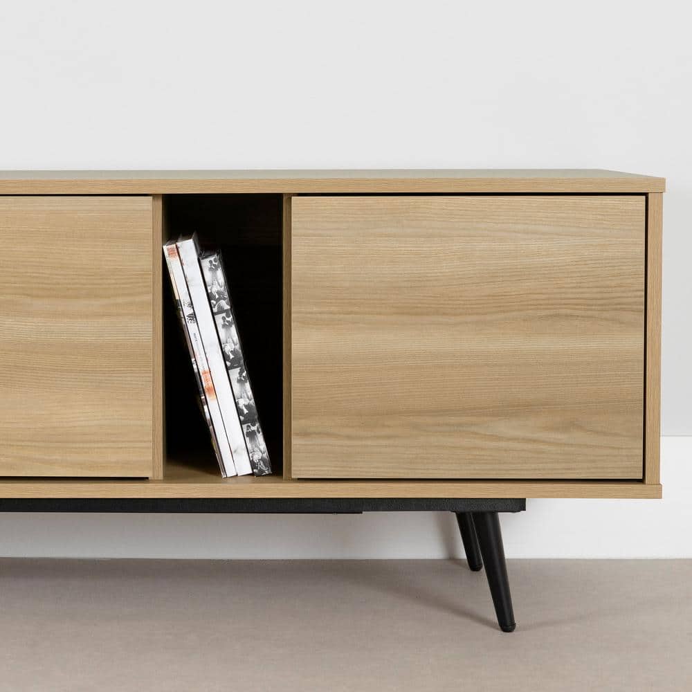 Natural Ash 71" TV Stand with Cabinets and Shelves