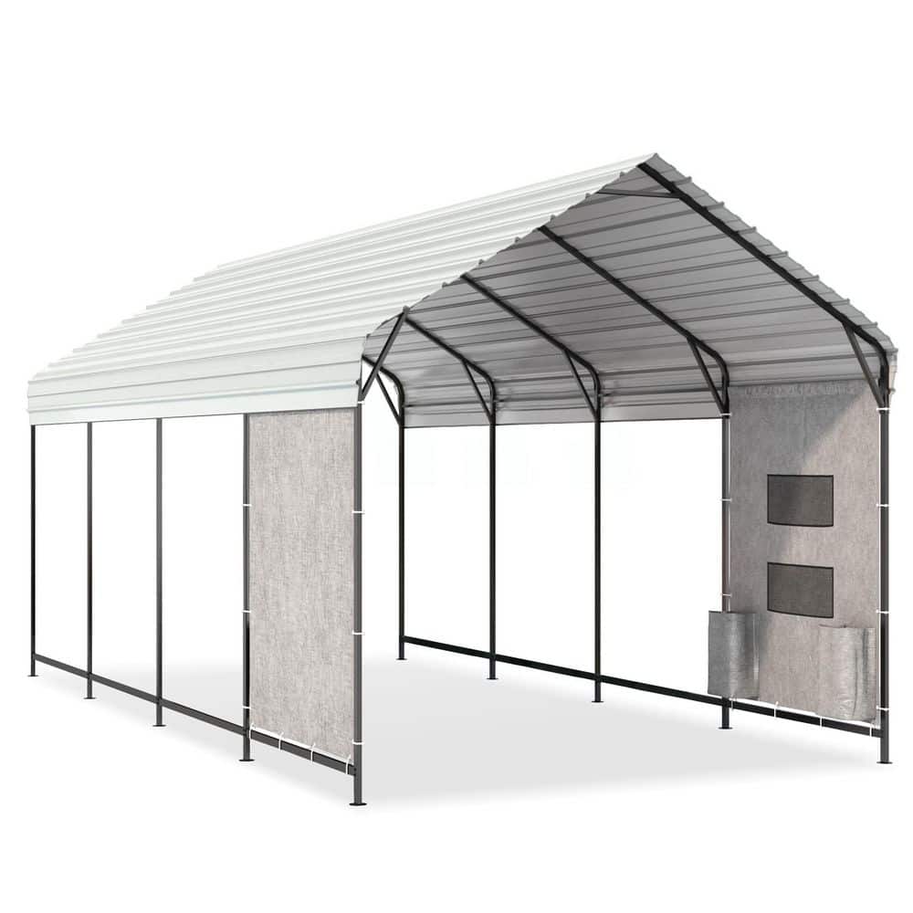 Gray 10' x 20' Heavy Duty Metal Carport with Peak Roof