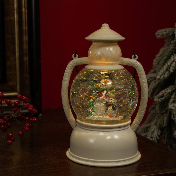 Alpine Corporation 8 in. Tall White Christmas Snow Globe Lantern