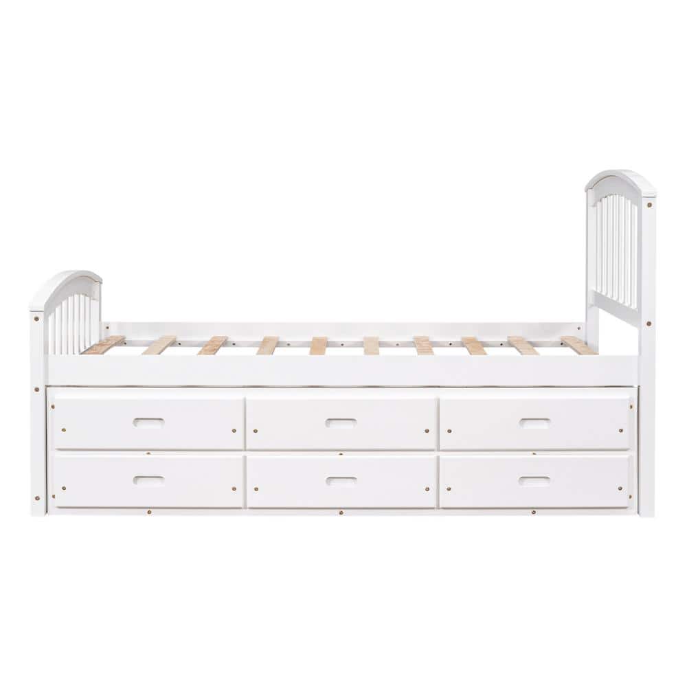 Walnut Twin Size Platform Storage Solid Wood Bed with 6-Drawers - thumbnail 7