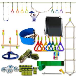Ninja Obstacle Course, Ninja Slackline with Accessories Include Swing, Ladder, Gym Ring, Ninja Wheel (11-Pieces)