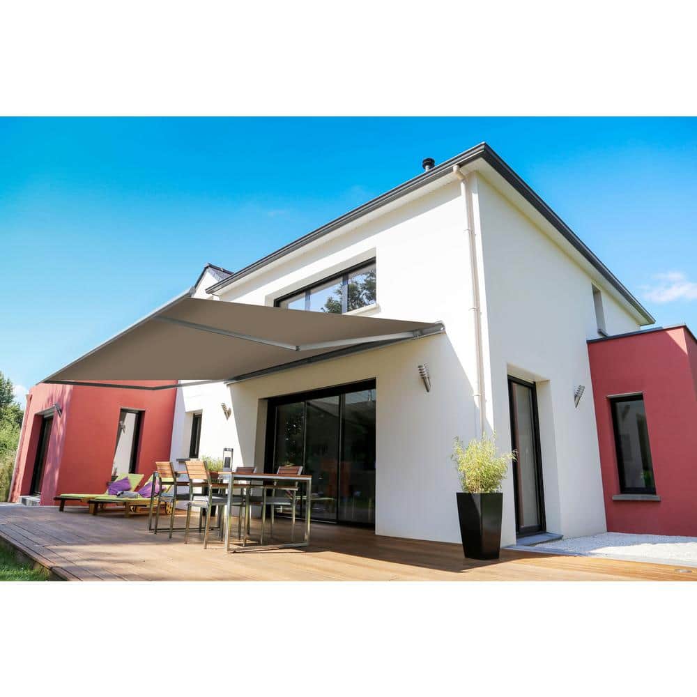 Gray Metal Retractable Patio Awning with Aluminum Frame