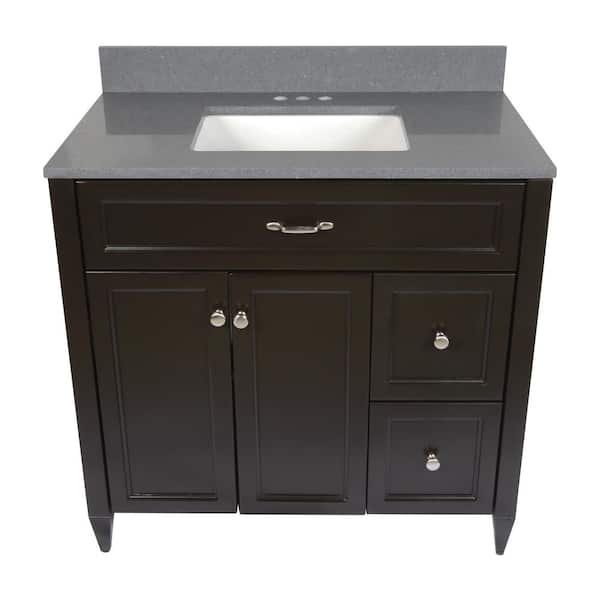 Ella Vail 37 in. W x 22 in. D x 36 in. H Bath Vanity in Espresso with Quartz Stone Galaxy Gray Top with White Basin