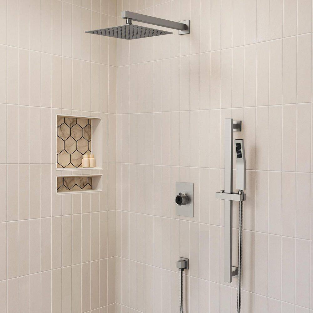 2-Spray Patterns 2.5 GPM 10 in. Dual Shower Head Wall Mount Fixed Shower Head with Handheld in Brushed Nickel price history on PriceWatchPro