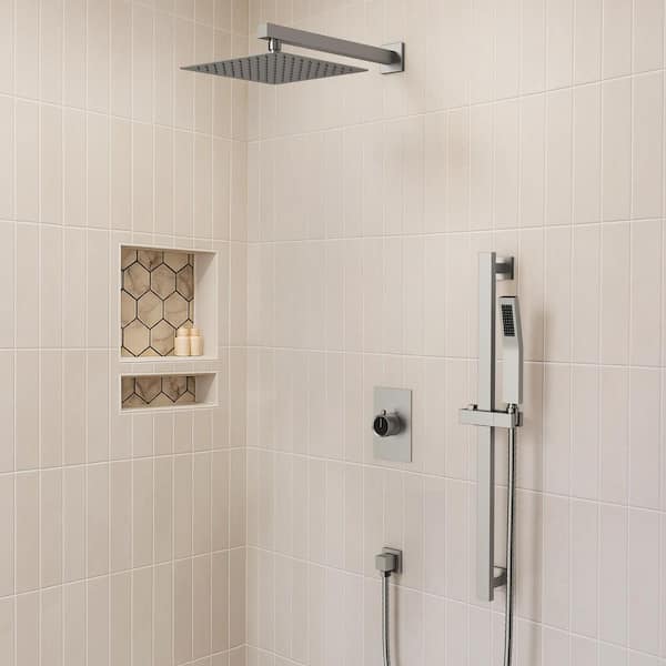 EVERSTEIN 2-Spray Patterns 2.5 GPM 10 in. Dual Shower Head Wall Mount Fixed Shower Head with Handheld in Brushed Nickel