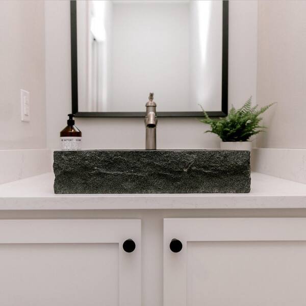 Chiseled Natural Stone Bathroom Sink Black Granite