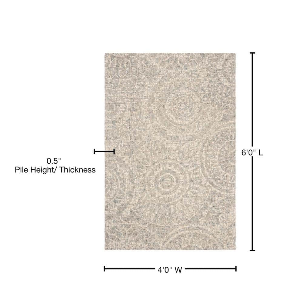 Gray Abstract Handmade Wool 4' x 6' Tufted Area Rug