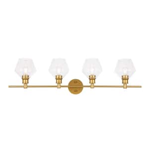 Timeless Home Grant 37.6 in. W x 10.2 in. H 4-Light Brass and Clear Glass Wall Sconce