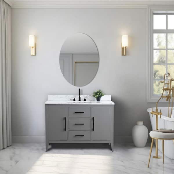 Vanity Art 48 in. W x 22 in. D x 34 in. H Single Sink Bathroom Vanity Cabinet in Cashmere Gray with Engineered Marble Top