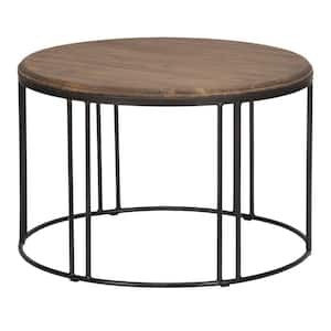 28 in. Brown/Black Medium Round Wood Coffee Table with Wooden Top