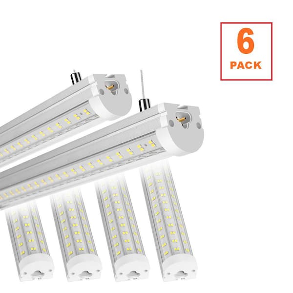 8ft 125-Watt LED Shop Light, 20000LM 6500K White Flush Mount/Hanging Linkable Ceiling Lights for Garage, Warehouse, 6Pck