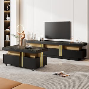 Modern Black/Gold TV Stand Fits TV's up to 78 in. with Caster Wheels