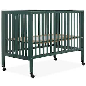 Quinn Full-Size Olive Folding Crib I Removeable Wheels I Modern Nursey I Adjustable Mattress Support