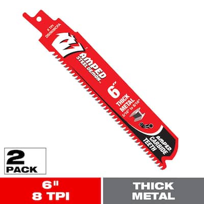 DIABLO 6 in. 8 TPI Steel Demon AMPED Carbide Reciprocating Saw Blade for Thick Metal Cutting (2-Pack) DS0608CFAP