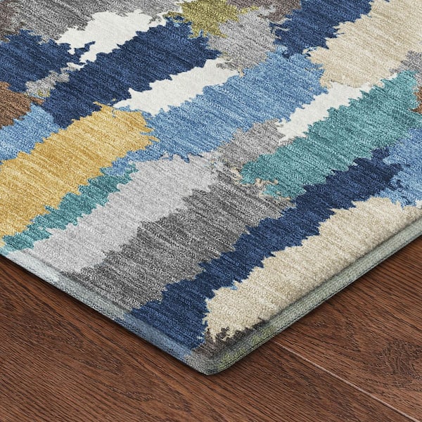 Mayfield Premium Machine Washable Abstract AMF2437 Navy 10 ft. x 14 ft. Area Rug