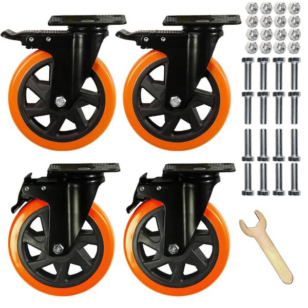 Set of 4 Heavy Duty 6 in. Gray PVC Swivel Casters Double Locking Industrial Wheels with 2800 lb. Load Rating