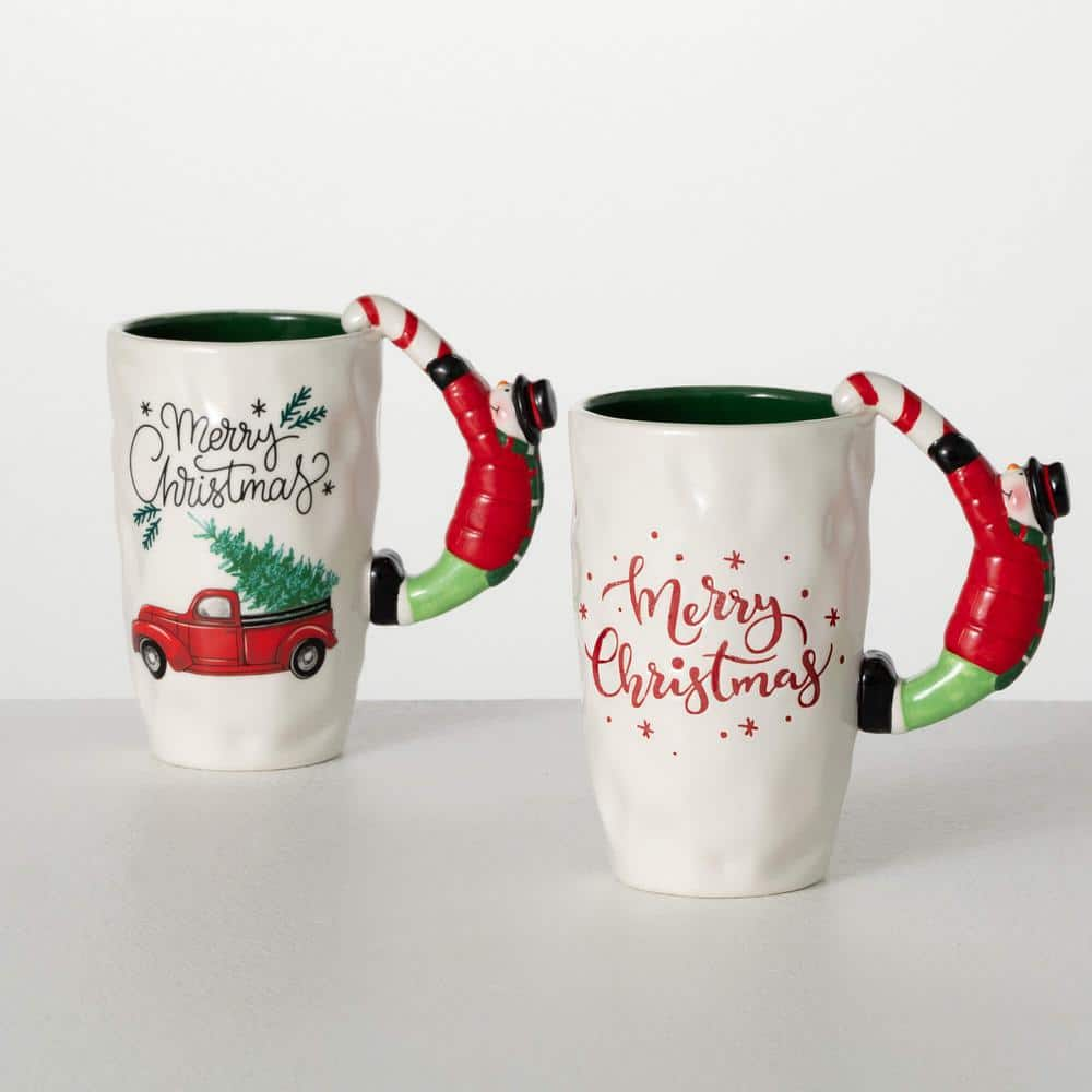 SULLIVANS 6.25 in. 12 oz. Merry Christmas Ceramic Beverage Mug (Set of 2)