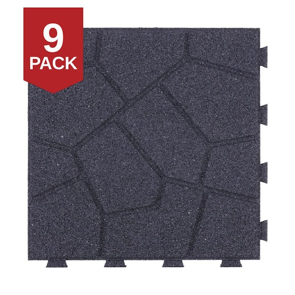 Vigoro 16 in. x 16 in. x 3/4 in. Gray Dual-Sided Rubber Paver (9