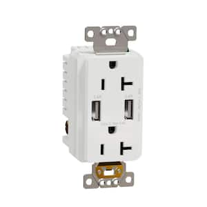 X Series 20 Amp 125-Volt Tamper Resistant Indoor USB A/A 4.8 Amp Duplex Decorator Outlet Back Wire Clamps Matte White