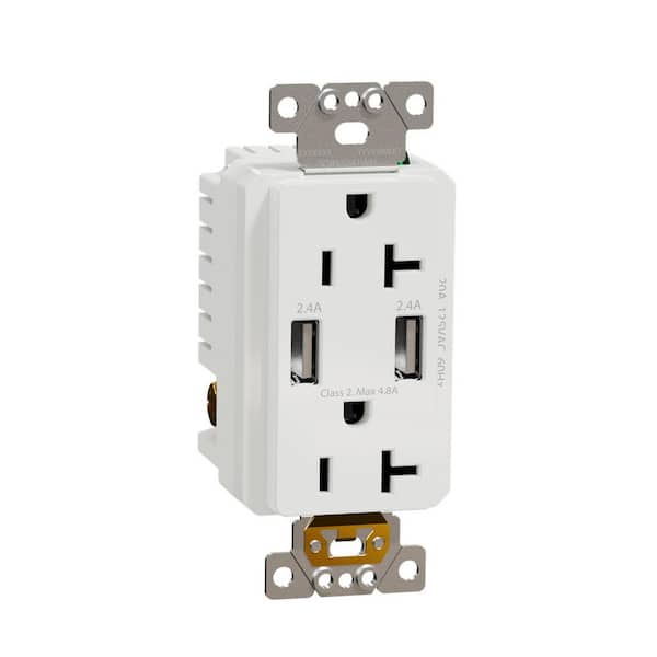 X Series 20 Amp 125-Volt Tamper Resistant Indoor USB A/A 4.8 Amp Duplex Decorator Outlet Back Wire Clamps Matte White