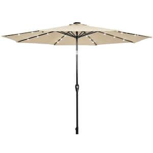 10 ft. Patio Table Market Umbrella Yard Outdoor with Solar LED Lights in Beige