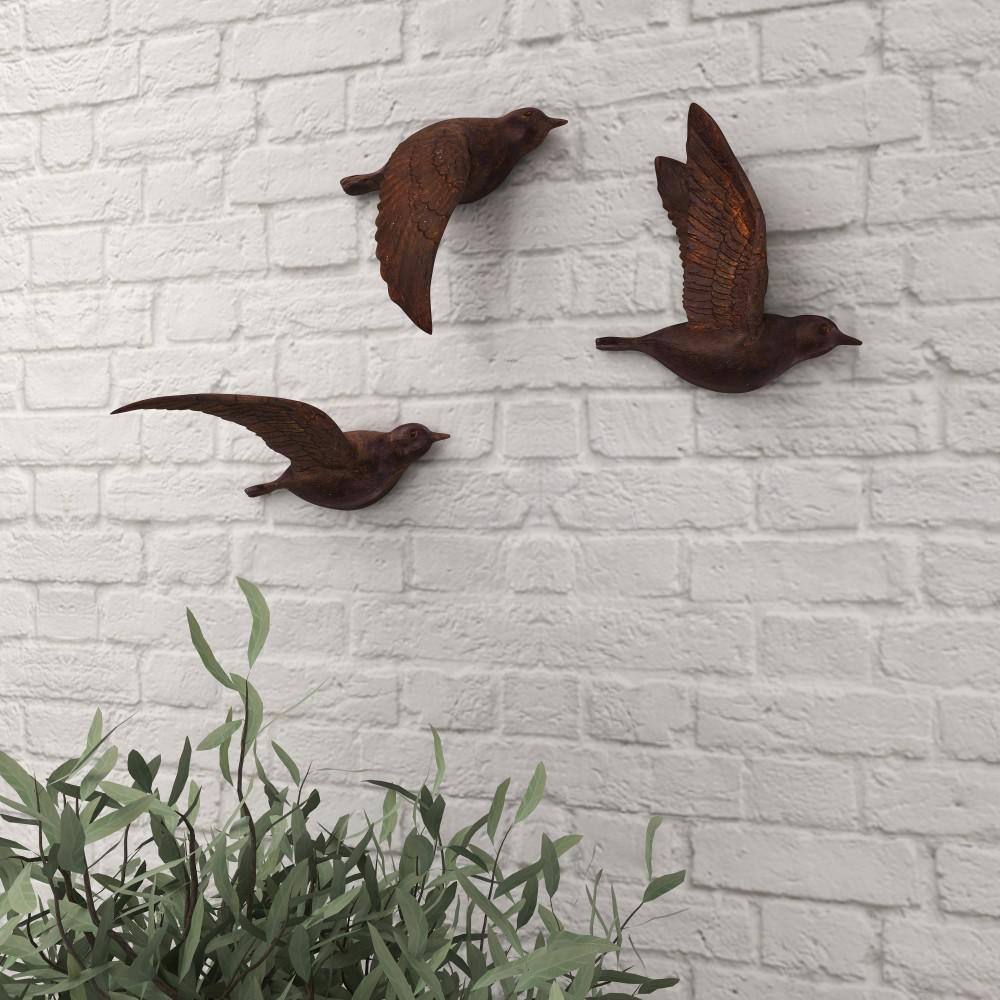 Brown Metallic 3D Sculpted Bird Wall Decor Set