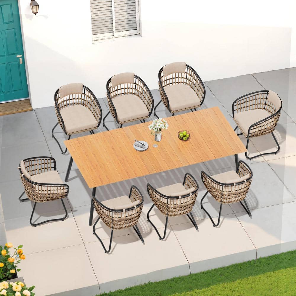 9-Piece Metal 94.5 in. Outdoor Dining Set with Rattan Chairs and Beige Cushions price history on PriceWatchPro