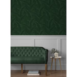 57.5 sq. ft. Forest Green Gulf Tropical Leaves Unpasted Nonwoven Paper Wallpaper Roll