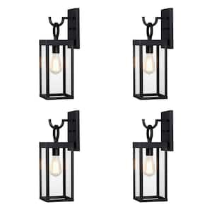 1-Light Outdoor Matte Black Wall Lantern Light (4-Pack)