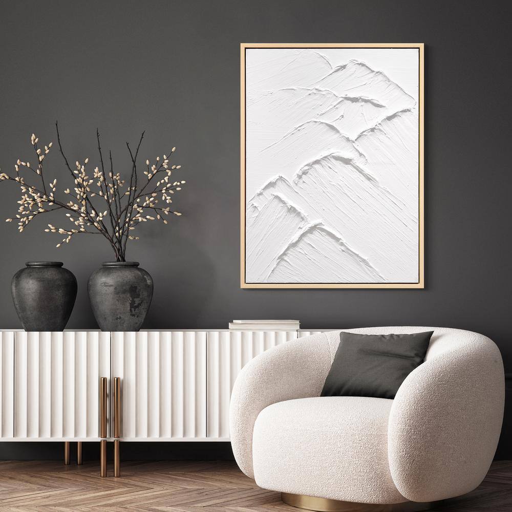 White Textured Abstract Mountain Canvas with Light Wood Frame, 30" x 40"