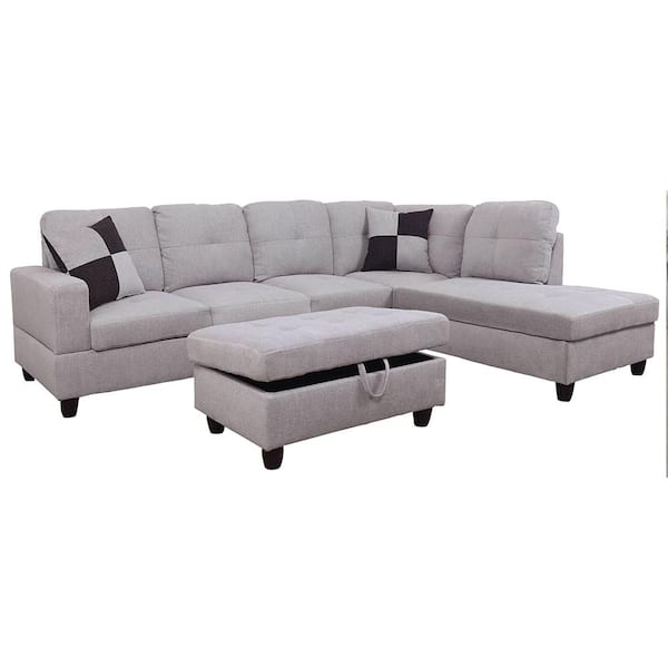 Star Home Living 104 in. Square Arm 3-Piece Microfiber L-Shaped Sectional Sofa in Gray