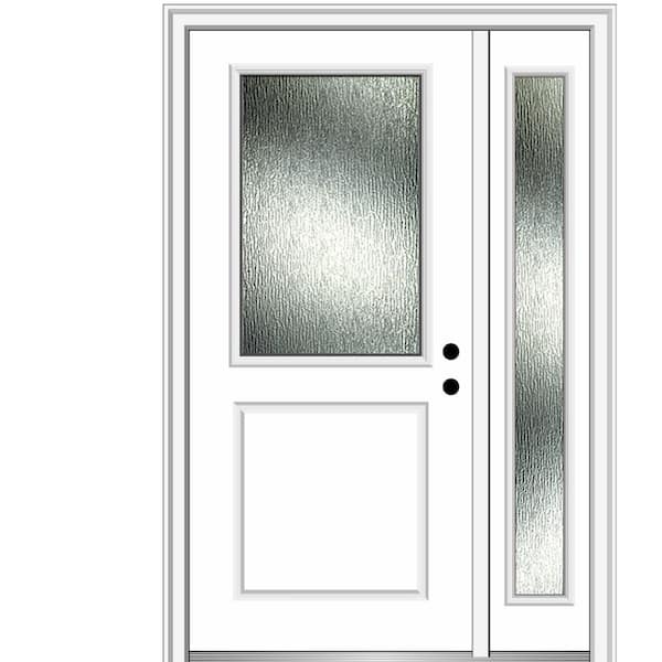 MMI Door 48 in. x 80 in. Left-Hand Inswing Rain Glass Primed Fiberglass Prehung Front Door on 6-9/16 in. Frame